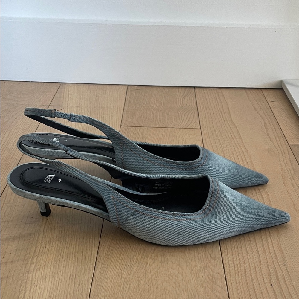 Zara Denim Blue Slingback Heels